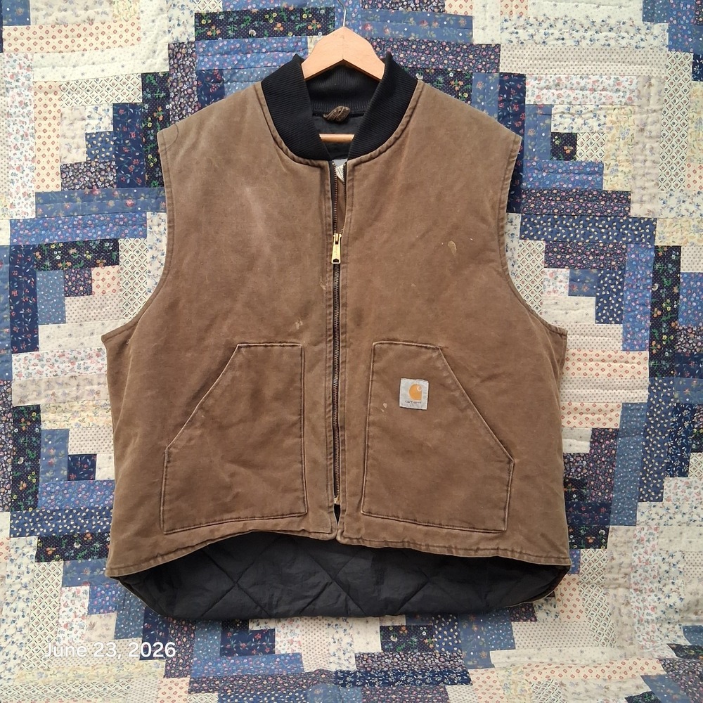 Vintage Carhartt Canvas Work Vest Size 2XL Brown‎ VQ1882 Made in USA 1998